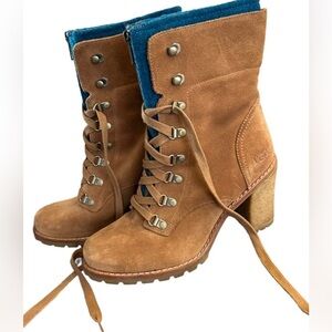 Ugg fabrice camel brown heel lace up boots size 9
